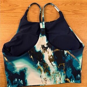 EUC Old Navy Large Power Soft Bra (Light Support) Galaxy Blue with Gold & White